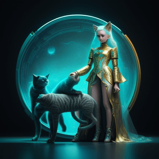 AI generated: futuristic human girl in space with cats and dogs, 8k 3d style, intricate costumes, todd mcfarlane, ...