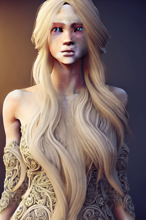 AI generated: long blonde hair beautiful girl, cinematic lighting, photorealistic, dress made from cabbage, intric...