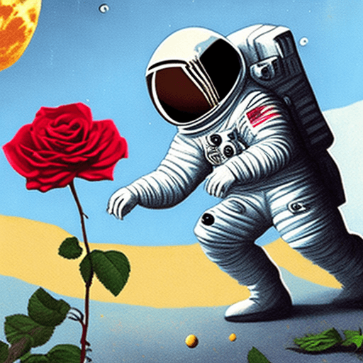 AI generated: Astronaut picking roses on the moon