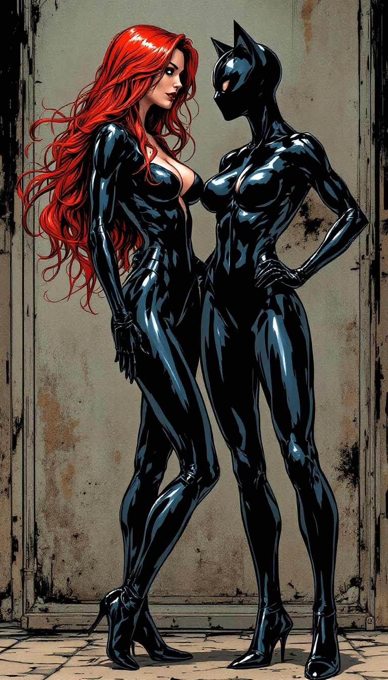 AI generated: full body Mary Jane and Black Cat, featuring Mary Jane and Black Cat standing next to each other wit...