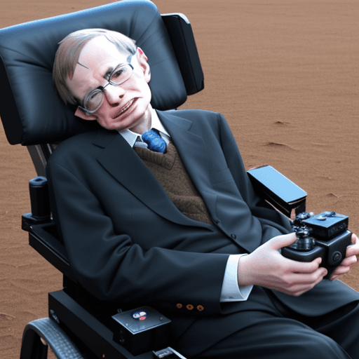 AI generated: Stephen William Hawking taking drone shot with drone