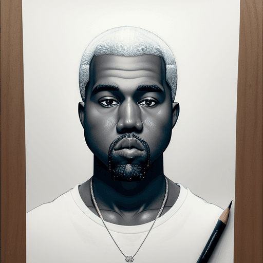 AI generated: portrait of Kanye West 2023, realistic pencil sketch, bioluminescent, b&w, complex line drawings, on...