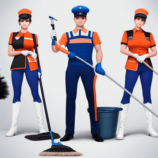 AI generated: /imagine prompt: High Detail, Professional Shoot, Teams Of Cleaning Service Personnel, Fully Equiped...