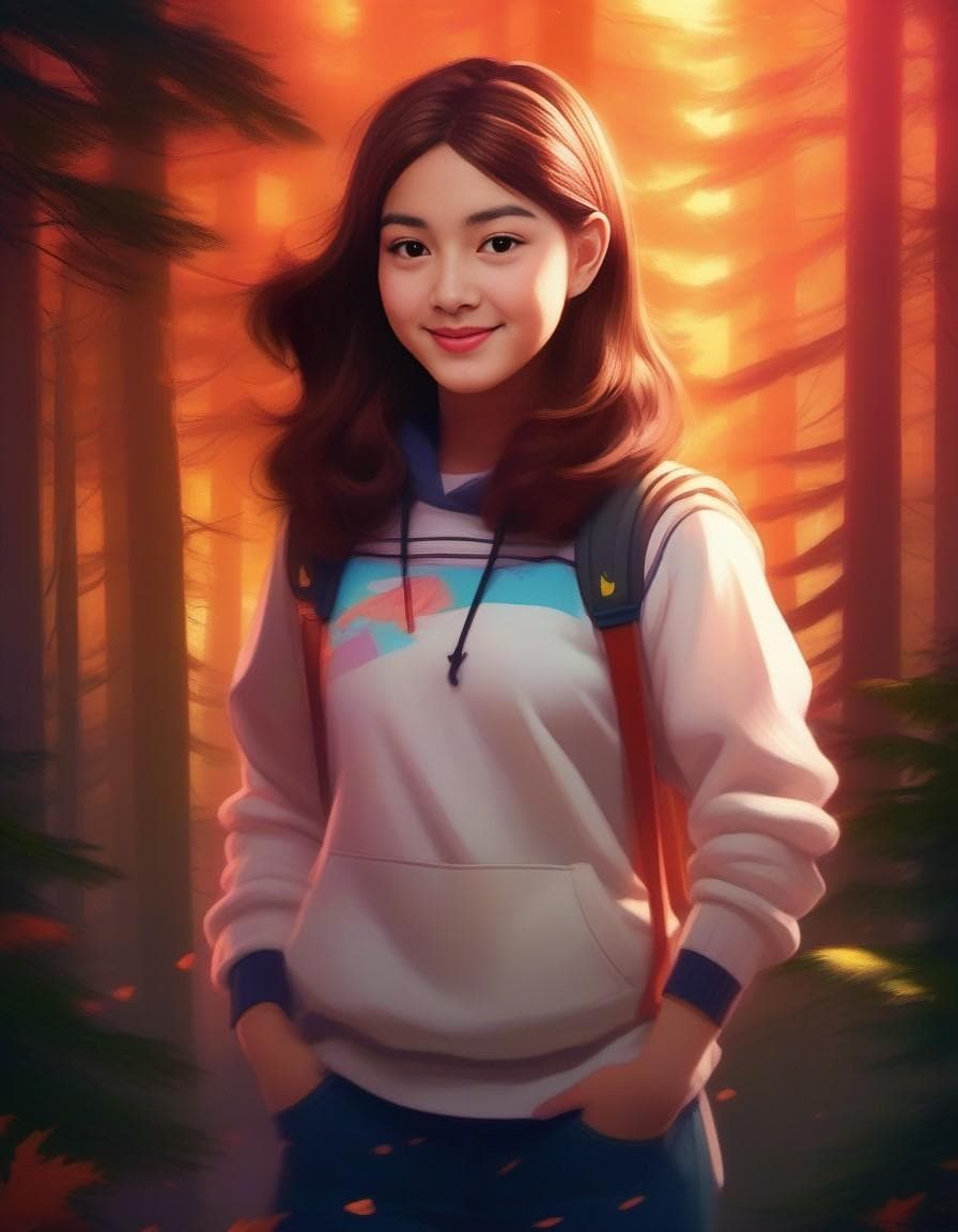 AI generated: Mabel Pines In favorite sweater, from Gravity Falls, captured in an epic photoart in the style of Ar...