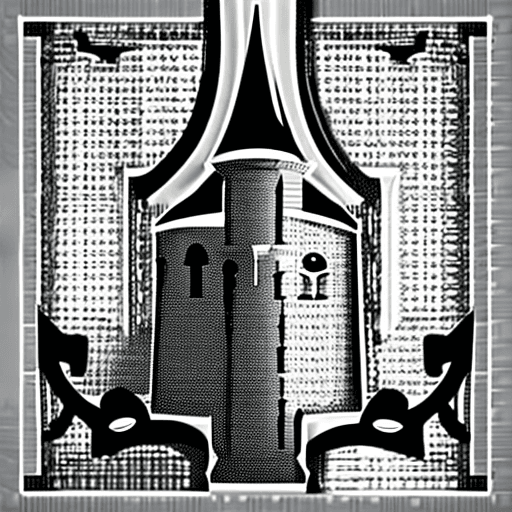 AI generated: Stylized image for logo, background element, a stylized medieval castle without flags. On the front ...