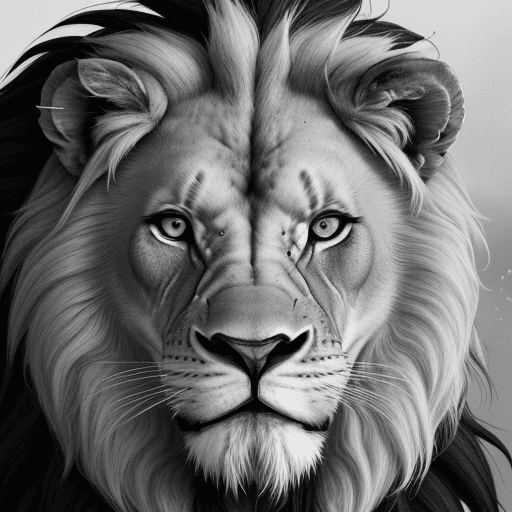 AI generated: Lion, beast, angry, strong expression face, realist, close-up, head, glorius high details, black and...