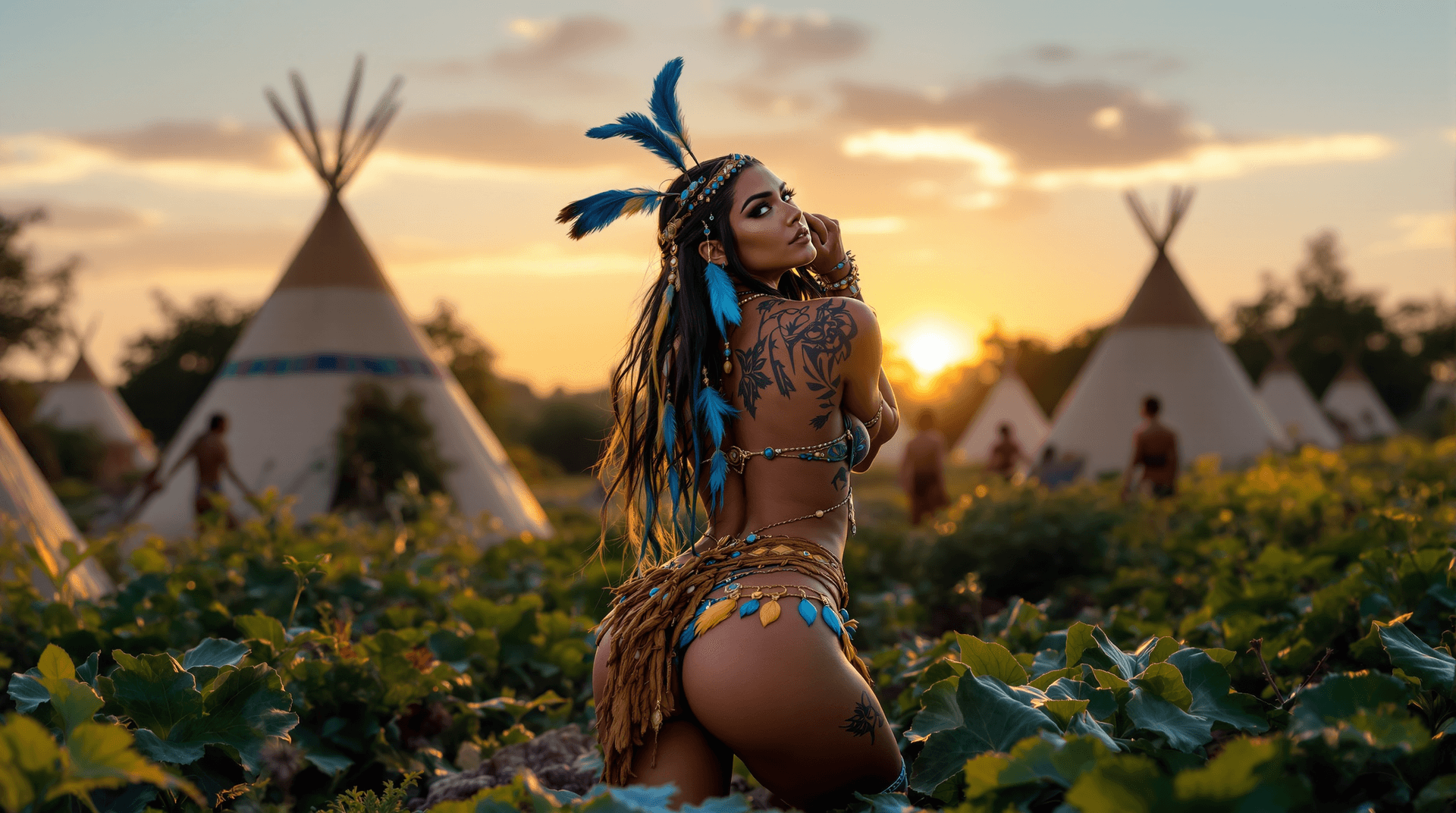 AI generated: A realistic, full body view of a gorgeous, Native American female that is around 25 years old. She h...
