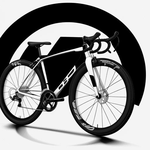 AI generated: Miminalistic black and white logo of a bicycle.
