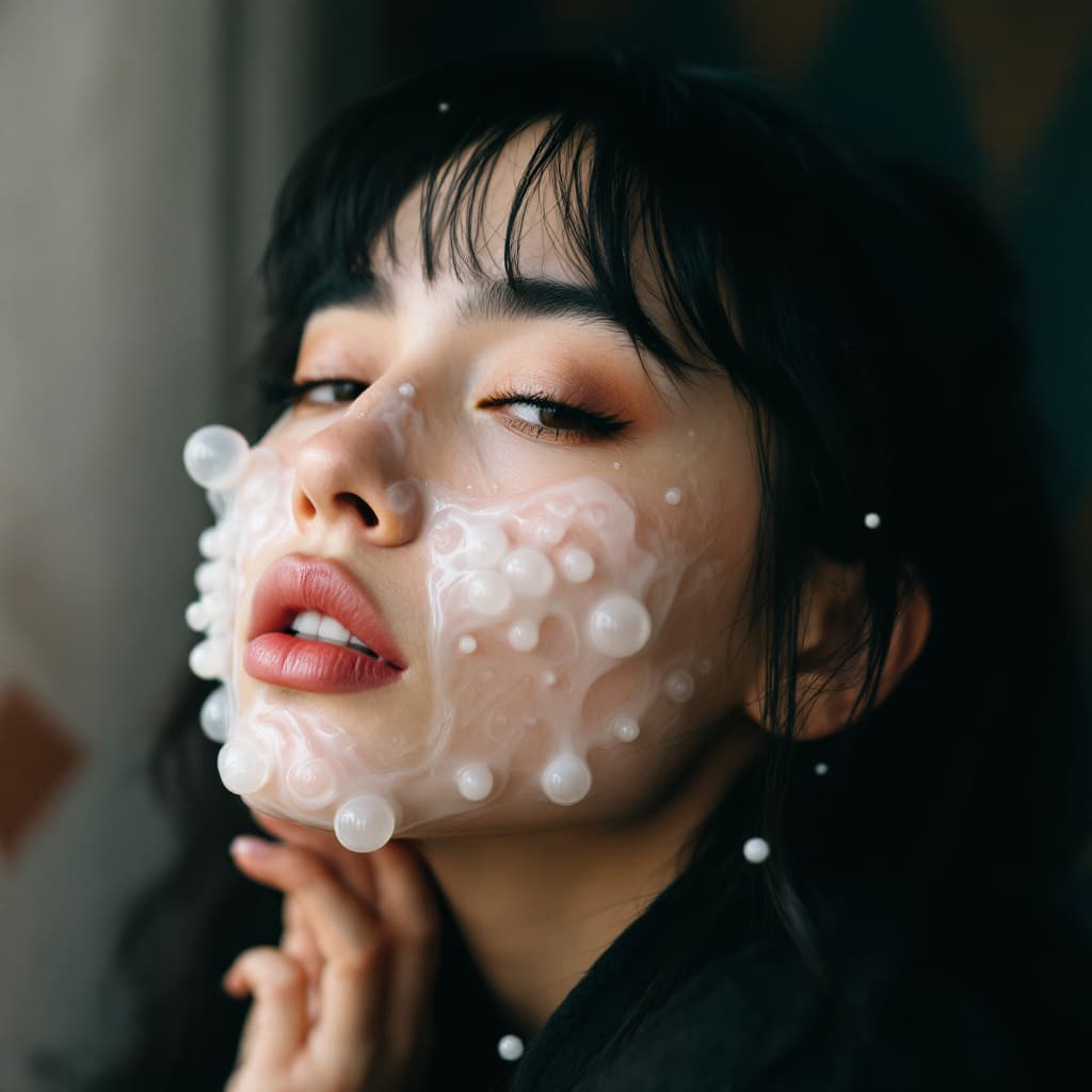 AI generated: milk drops on her face 
