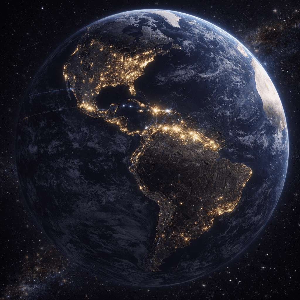AI generated: Copy the reference images and create an orbital view of Earth from space, Western Hemisphere centere...