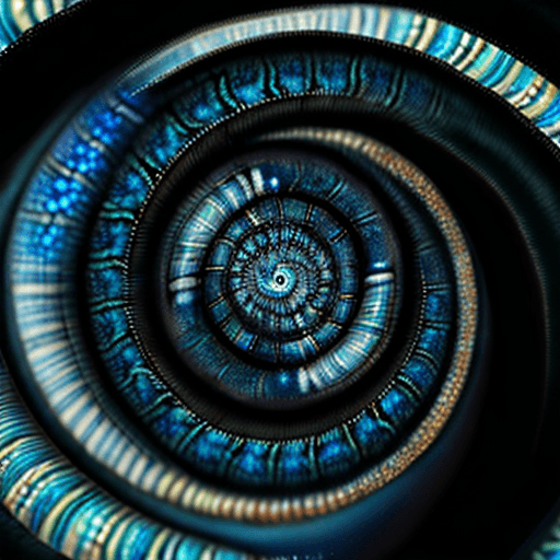 AI generated: Hyper-realistic illustration of a multi-faceted blue eye containing an iris with a spiral swirling a...