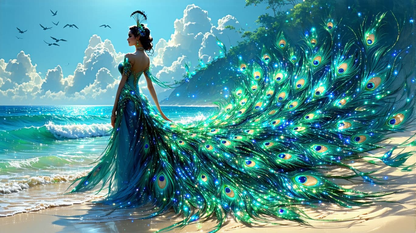 AI generated: "Under a vast, endless blue sky, where the golden sun bathes the world in warmth, a celestial goddes...