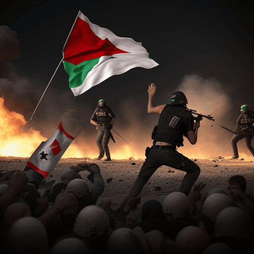 AI generated: a 8K image that shows ocupation and violence against people with the palastine flag and people defen...