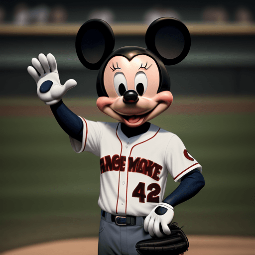 AI generated: Photo of a ultra realistic mickey mouse wearing a baseball uniform
