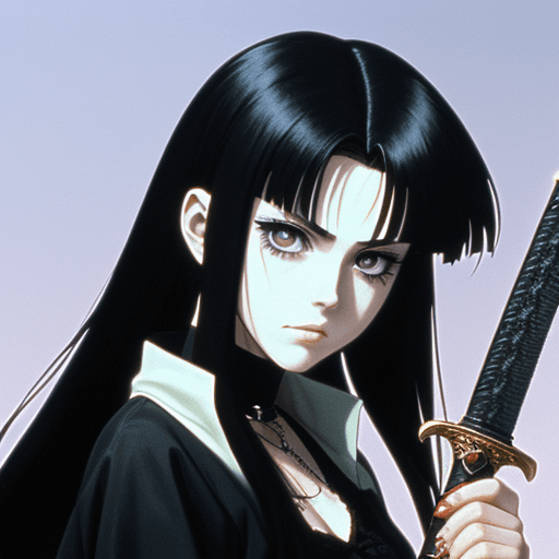 AI generated: movies from the 90s and modern animes that have old school vibes portrait of an goth girl with a lon...