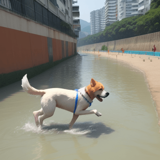 AI generated: crea un perrito nadando en un rio