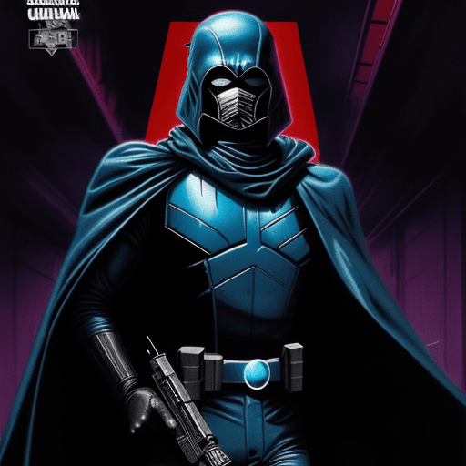 AI generated: dark vintage sci-fi, neonoir comic book cover, cobra commander with a laser sword , dynamic, black f...