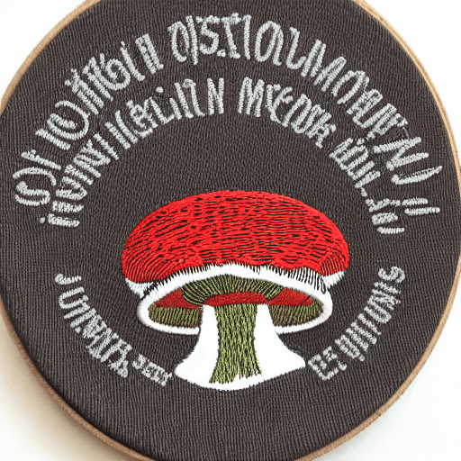 AI generated: Hyper realistic embroidered mushroom identification and foraging merit badge design for professional...
