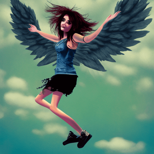 AI generated: punk rock girl floating in the sky with angel wings
