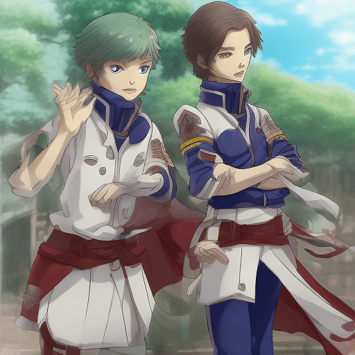AI generated: Captura de tela casal de anime estilo Boku no Hero estudio Bones 3, um menino e uma menina adolescen...