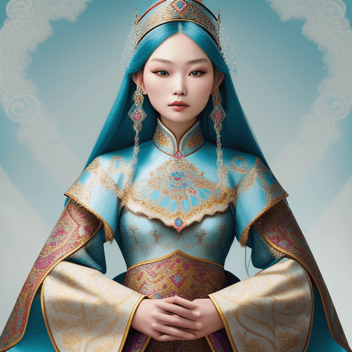 AI generated: Capturing the essence of regality, this image depicts a Kazakh princess adorned in traditional attir...