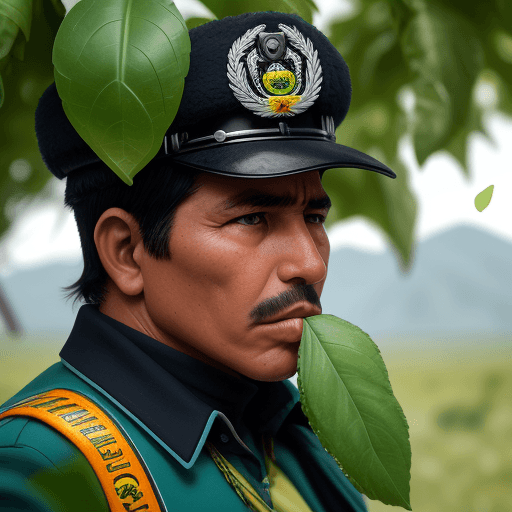 AI generated: bolivian police, 4k, chewing green leafs
