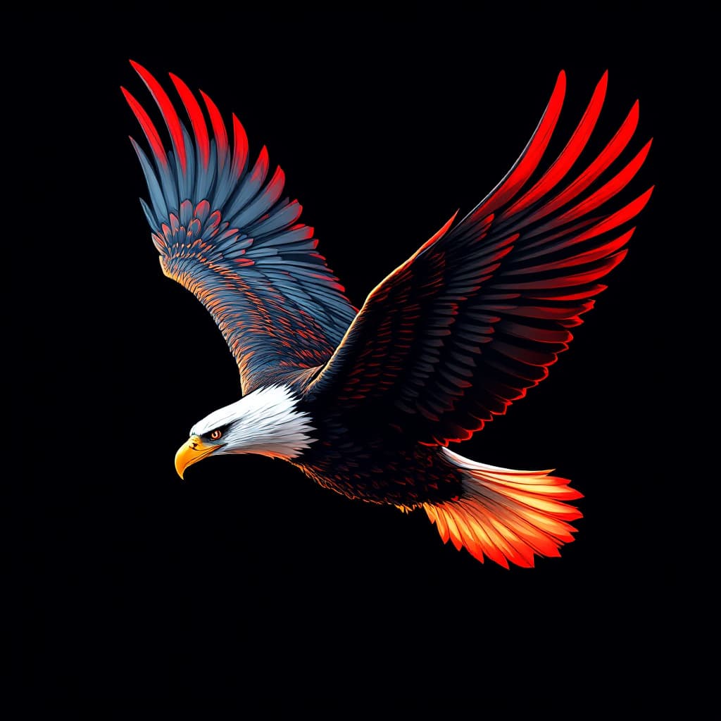 AI generated: eagle flying de perfil derecho  color 
rojo 
 UHD que tenga forma de  escudo militar 