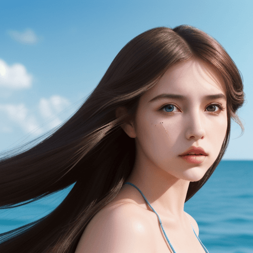 AI generated: a woman with long hair in wind, in the style of pop inspo, hyper-realistic water, animated gifs, mar...