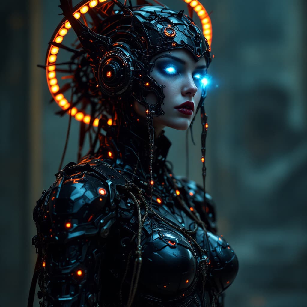 AI generated: Gothic style Gothic style 1woman, (full body image with nothing cropped out:1.2), mechanical battle ...
