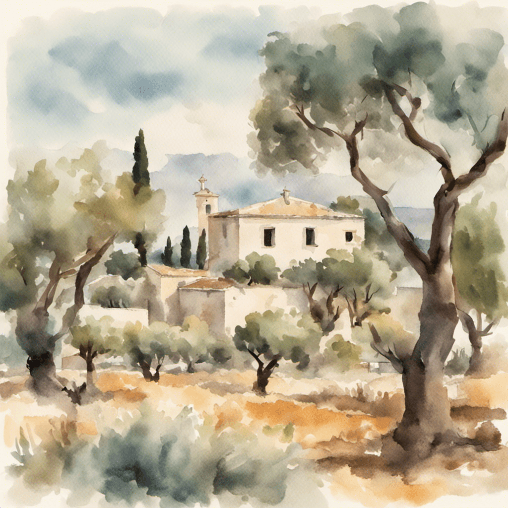 AI generated: Apulian Landscape with Masseria in Impressionist Watercolour Style