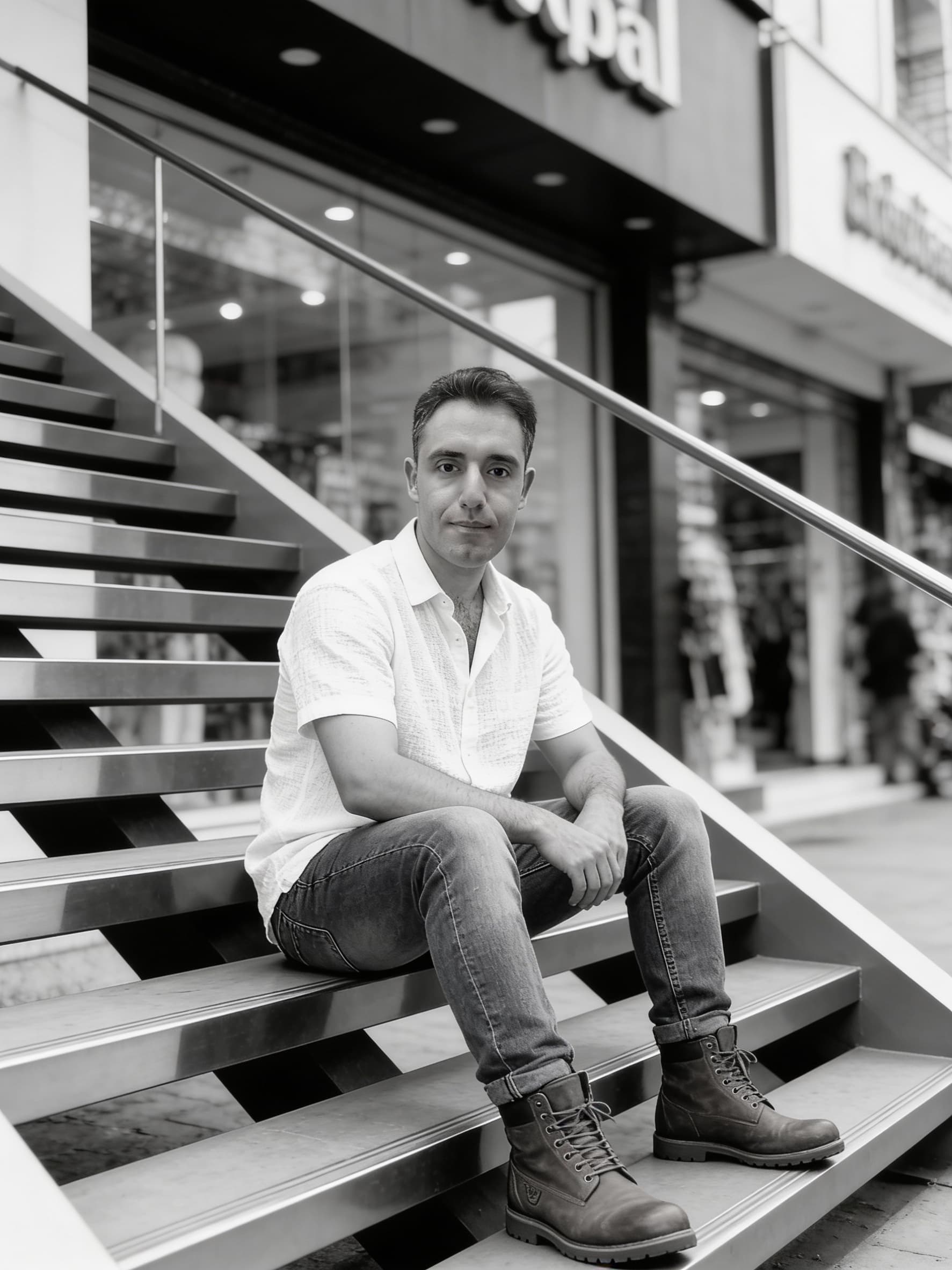 AI generated: Outdoor street-portrait in New Friends Colony CC Market, New Delhi.

A stylish young man (use the up...