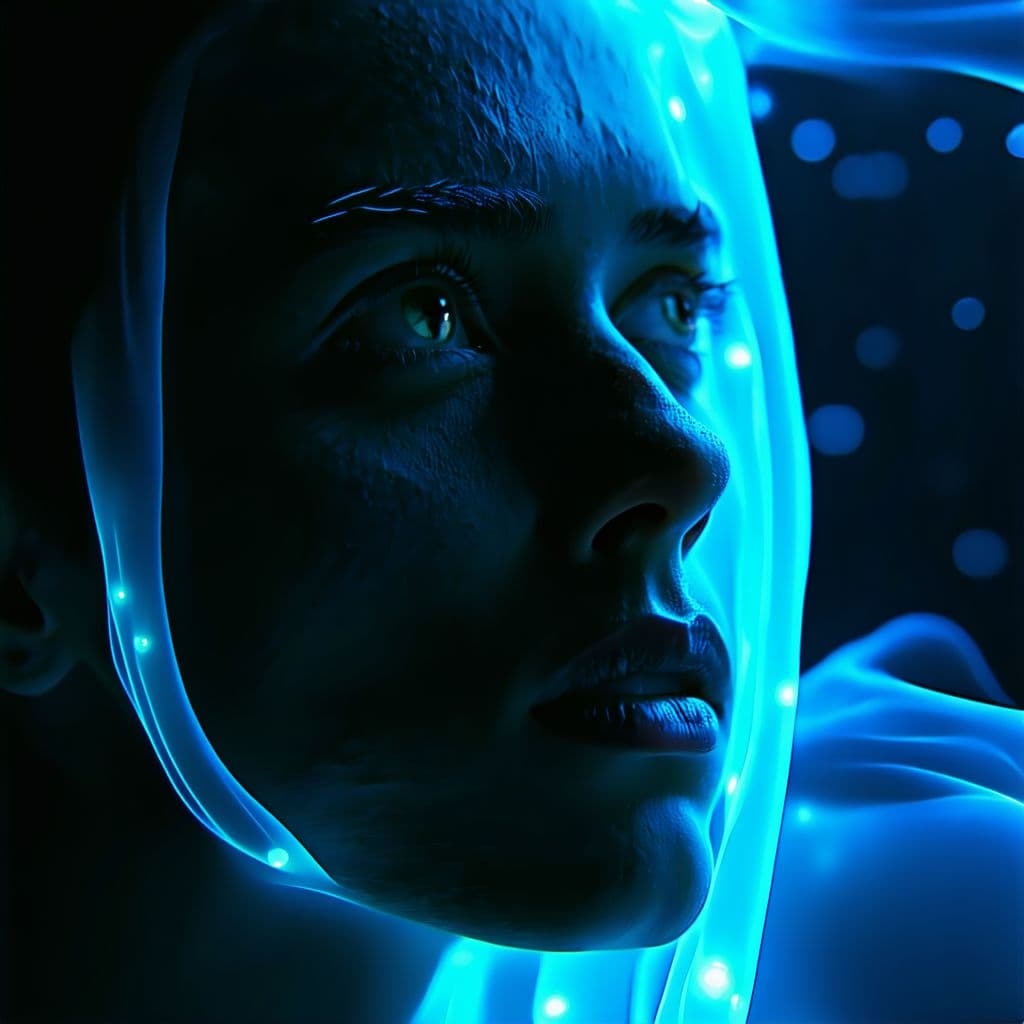 AI generated: Cinematic ultra realistic portrait of a bioluminescent 
