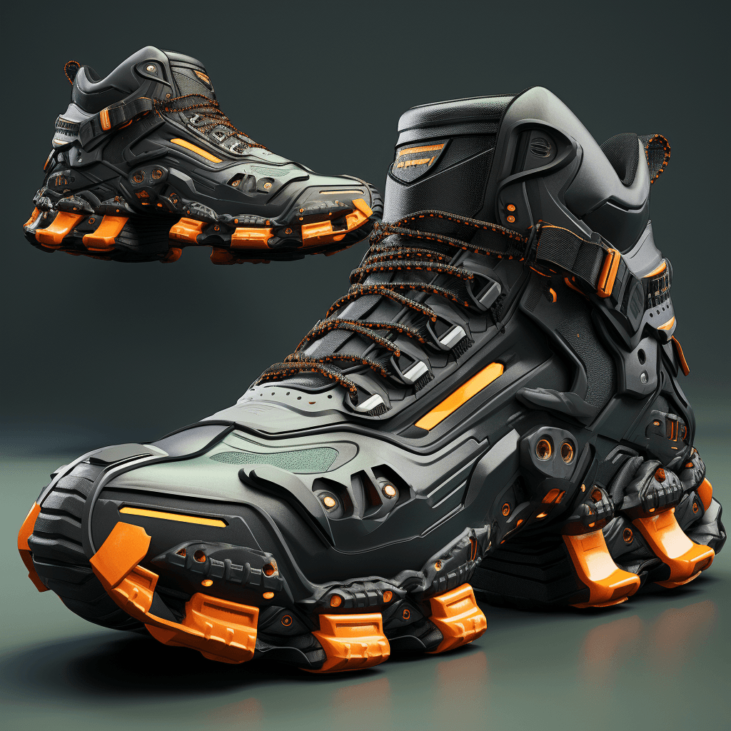 AI generated: Sports shoes, laces shoes, bottom chip, cyberpunk style,Futuristic technology, multi-view images, se...