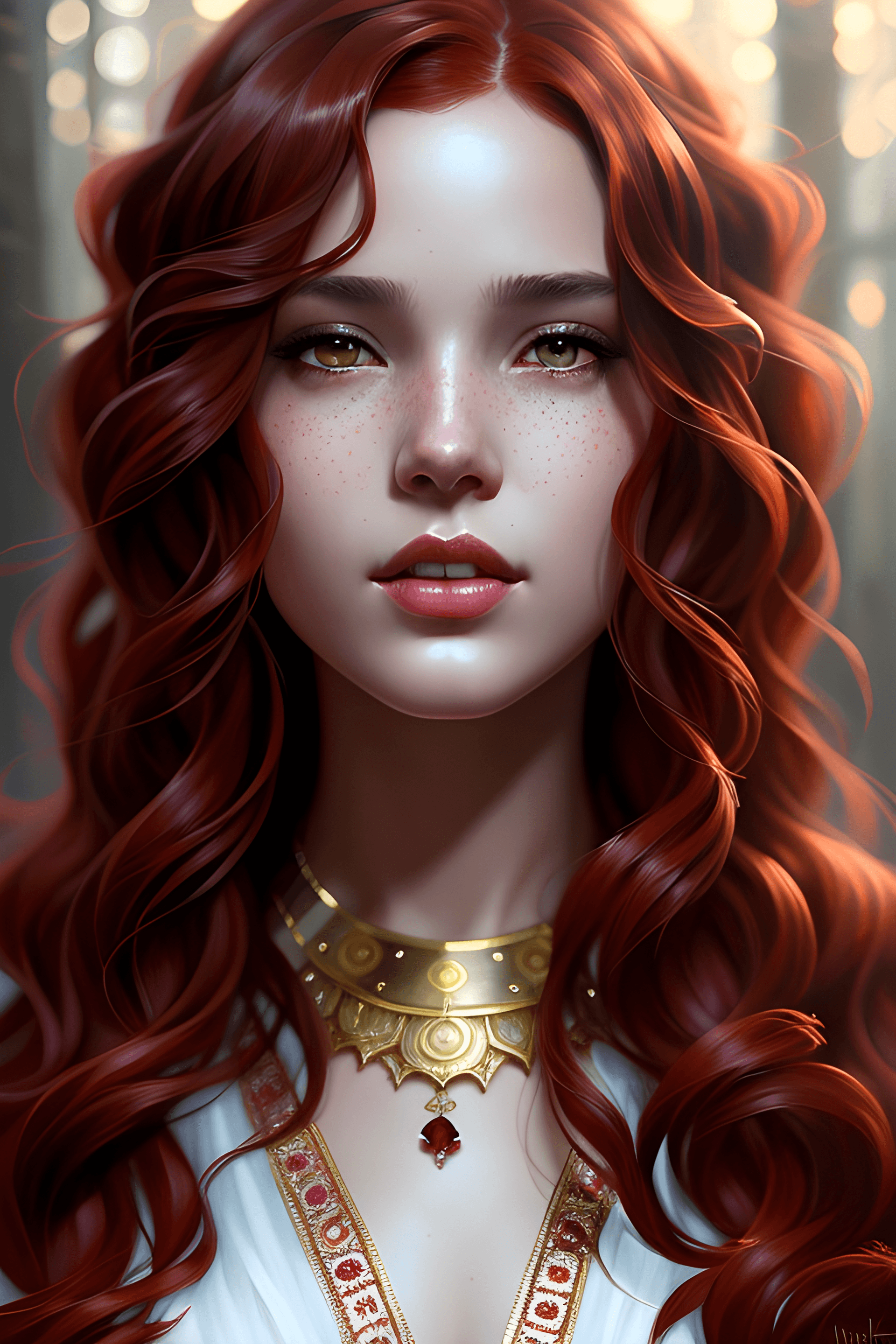 AI generated: Her name is RUBY, that's RUBY REDD............... brown eyes, rutkowski repin, wlop, natural red hai...