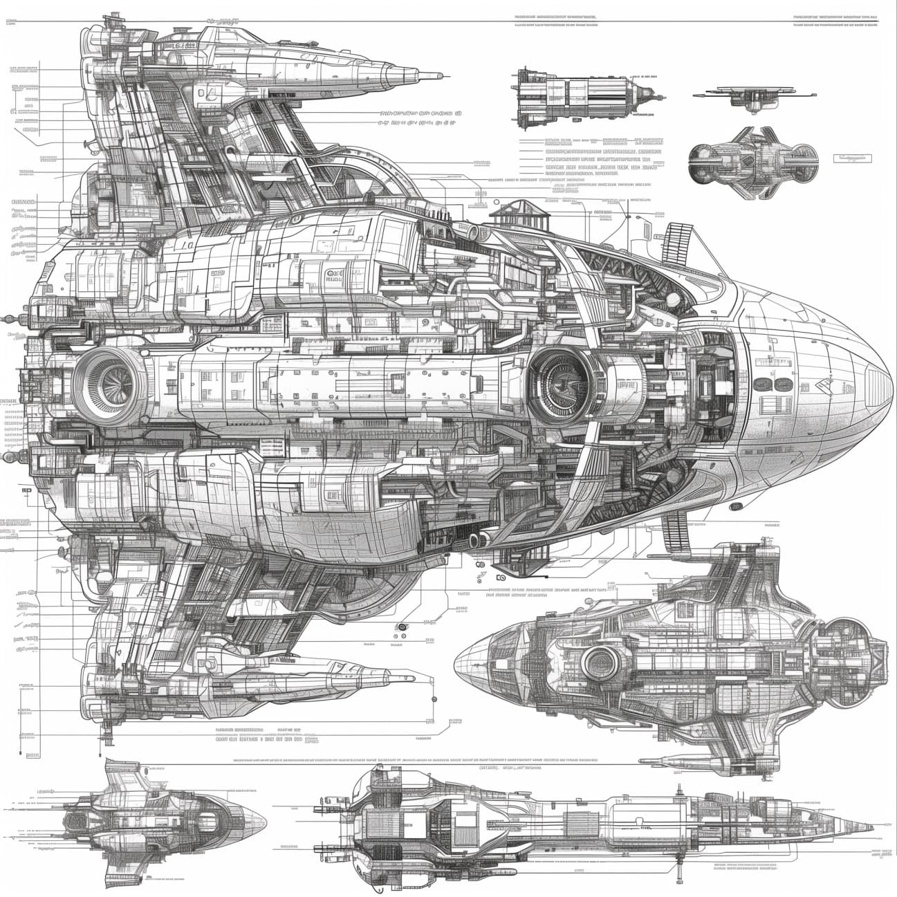 AI generated: interstellar spaceship building schematic, blueprint, massive space ship