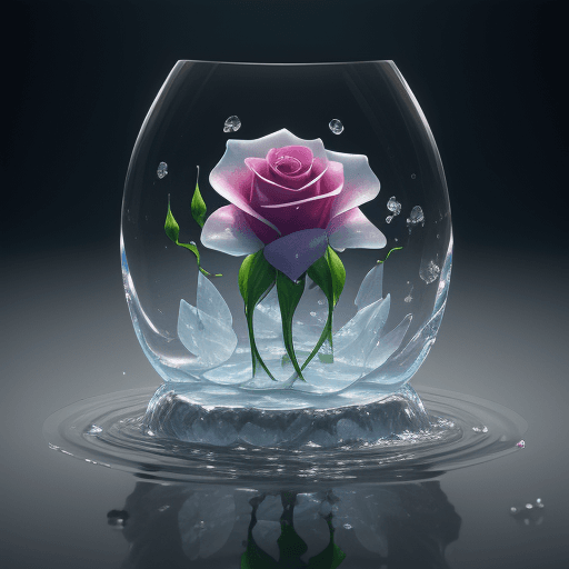 AI generated: Water shape like a rose flower, crystal clear, very creative, each petal is made of water, high-defi...