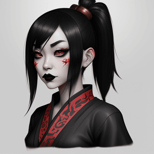 AI generated: a dark haired girl dressed in an asian style, in the style of subtle ink application, appropriation ...