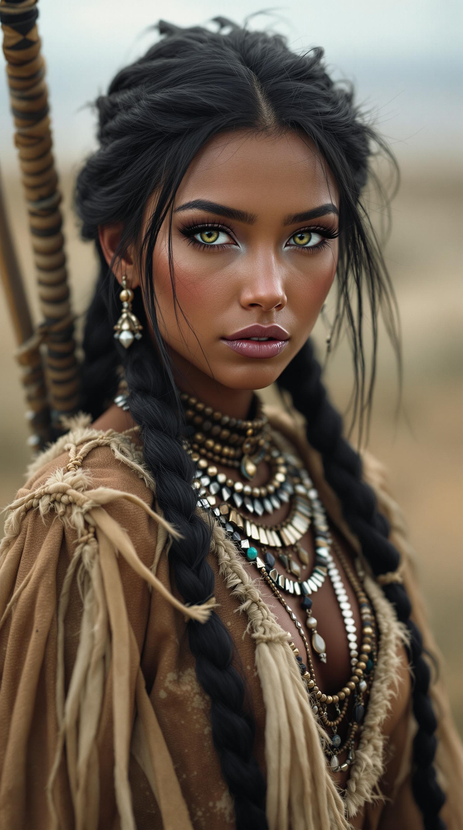 AI generated: a professional photo of a exceptionally of the most beautiful Native American girl in the world, (ag...