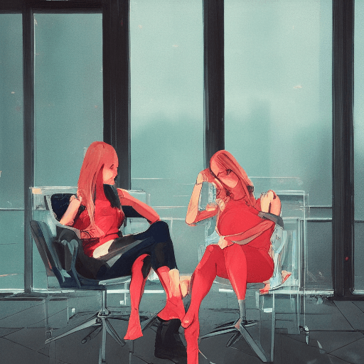 AI generated: an ultradetailed beautiful panting of stylish twins sitting on  chairs, by conrad roset, greg rutkow...