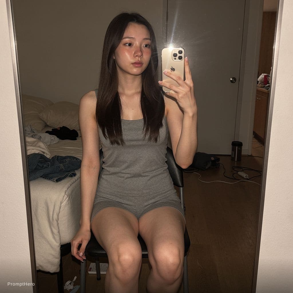 AI generated: Ultra-realistic selfie in the mirror, full-body photo, taken with an iPhone 13 Pro held in the right...