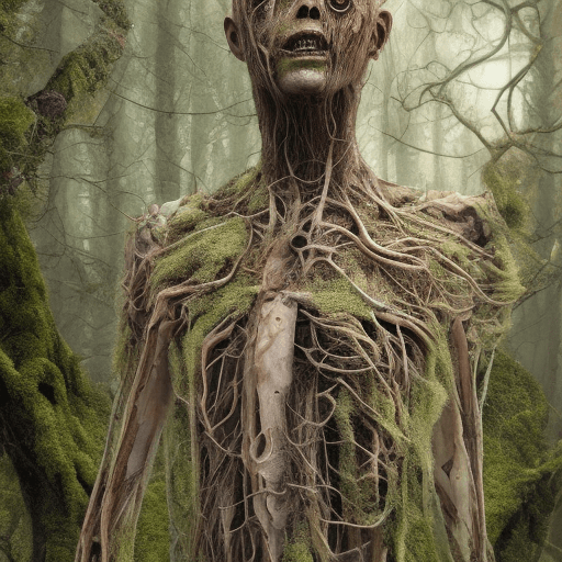AI generated: A full body full face shot of a scary creepy android, state of decay and brittle, frail, sneezing, r...
