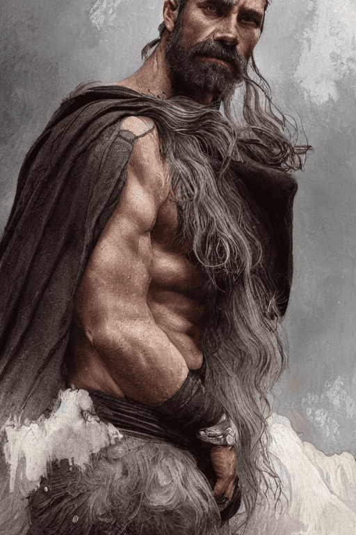 AI generated: painted portrait of rugged Dark Vador, god of thunder, greek god, white hair, masculine, mature, han...