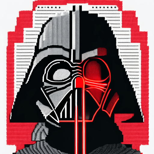 AI generated: frontal editorial fashion portrait of a male darth vader helmet in a black large-knit turtleneck swe...