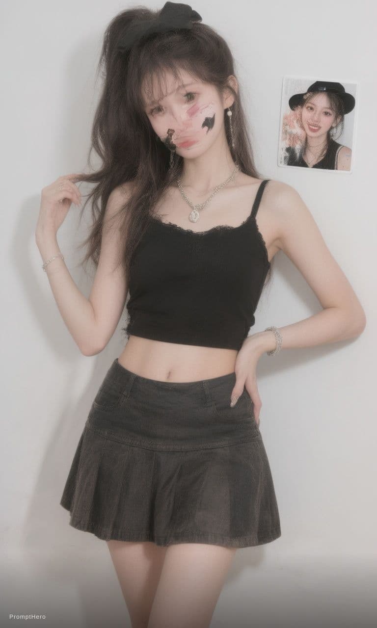 AI generated: NSFW, Girl in the image 1 wearing the outfit like image 2. Girl in image 1 is posing like girl in im...