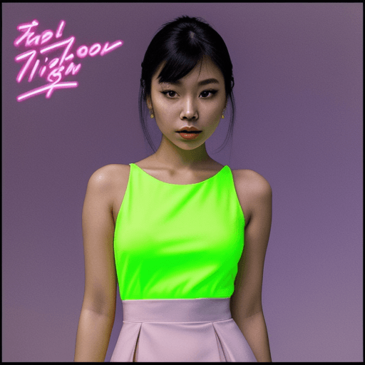 AI generated: asian girl wearing an elegant top or dress at night, in the style of iconic album covers, neon-infus...