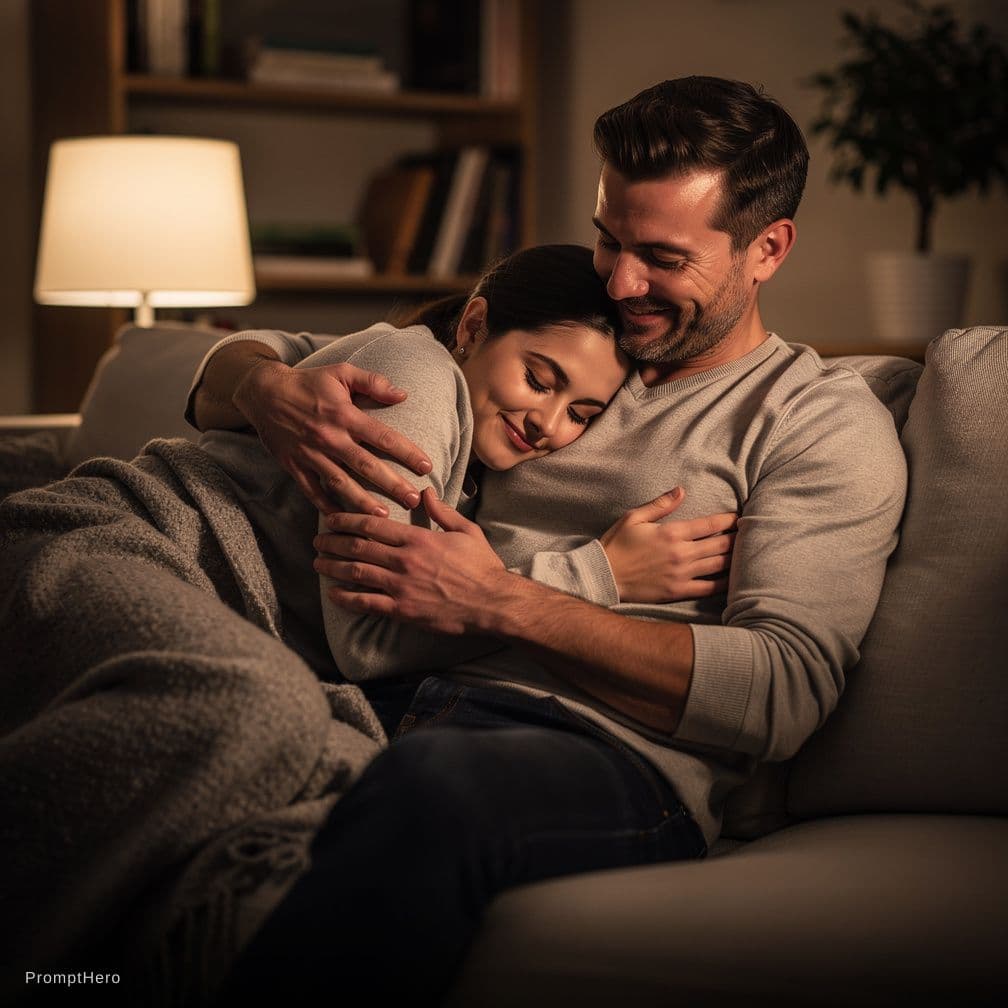 AI generated: a couple making love on a sofa.
