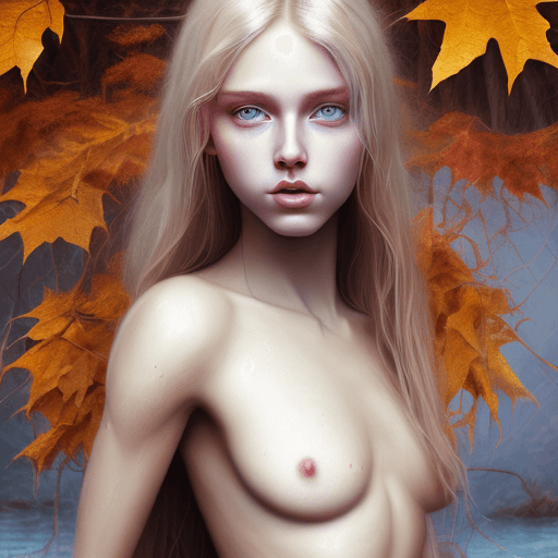 AI generated: full shot of a sexy beautiful young female, 18 years old, blue round eyes, long blonde hair, nude ba...