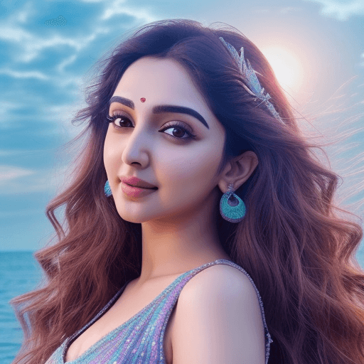 AI generated: Realistic woman who lookes like kiara advani, mermaid scales youtuber