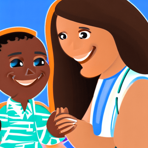 AI generated: a 2D  cartoon doctor with brown skin and a very happy face greeting his new patient, a young child s...