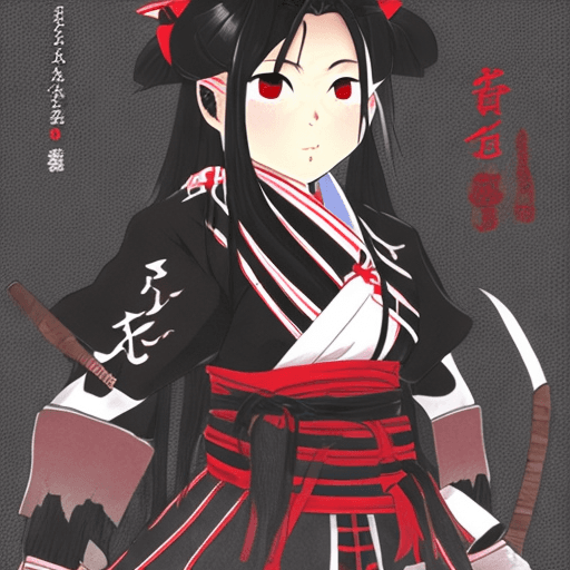 AI generated: Kamado Nezuko, japanese warrior girl in the style of demon slayer, black shirt, black hakama, haori ...